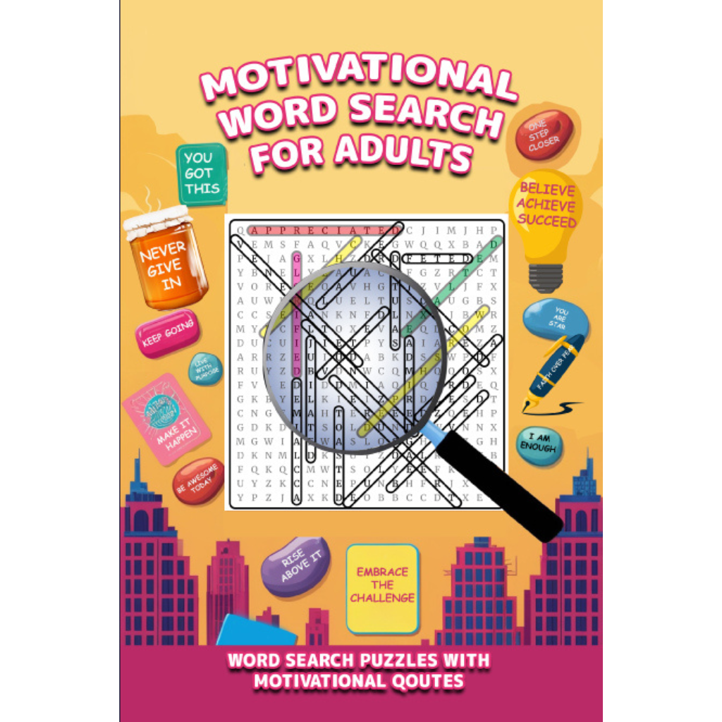 Motivational Word Search Puzzle Book With Quotes - Front- Iconsmediapublishing.com